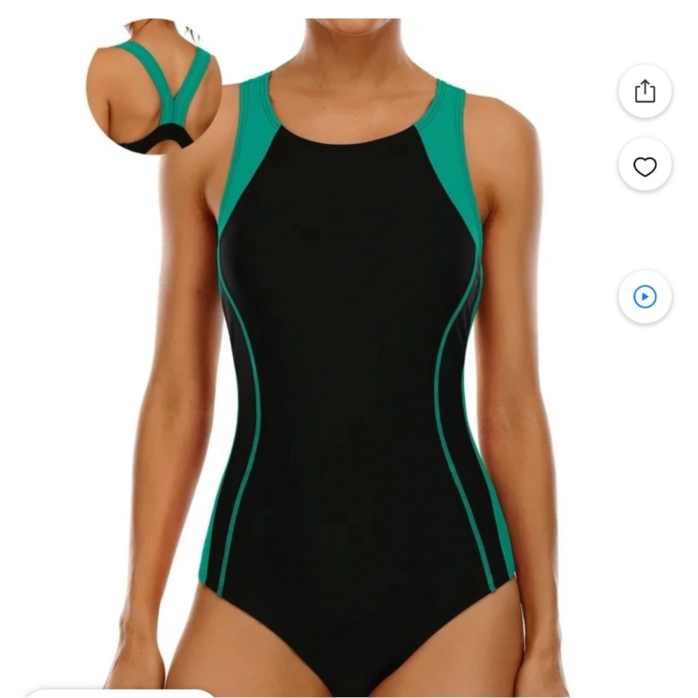 Women's Black and Teal Swimsuit. Size 16W